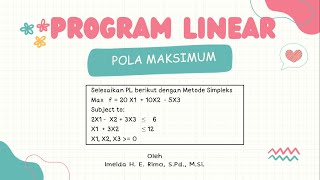 Menyelesaikan Program Linear Pola Maksimum dengan Metode Simpleks Contoh 1 [upl. by Aserej]