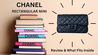 CHANEL RECTANGULAR MINI FLAP REVIEW amp WHAT FITS INSIDE [upl. by Erot]