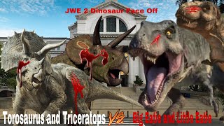 JWE 2 Dinosaur Face Off Big Eatie and little Eatie vs Torosaurus and Triceratops 2024 [upl. by Hemingway]