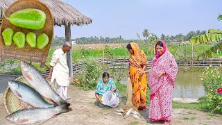 আজ বাড়ির পুকুরে মাছ ধরে পাহাড়ি সব্জি দিয়ে রান্না করলাম সাথে লাউচিংড়ি রেসিপি  village fishing [upl. by Pegasus380]