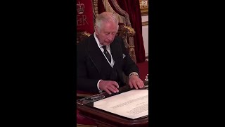 King Charles signals to aide to clear desk during proclamation ceremony [upl. by Dnalrag]