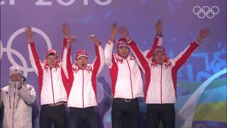 Biathlon Men 4X75KM Relay Victory Ceremony  Vancouver 2010 [upl. by Meave]