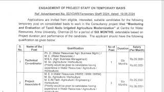 ANNA UNIVERSITY CHENNAI JOB  CENTRE FOR WATER RESOURCES 2024 [upl. by Ashford]