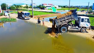 Completed Landfill Construction Project Building Access Roads Across Flooded Areas by Dozer [upl. by Greg580]