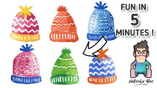 WINTER WATERCOLOR WOOLY HATS Easy Step by Step Painting [upl. by Asserat]