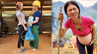 280 Days Pregnant Woman in Labor and Kind Husband Helping to Deliver Birth Picking Medicinal Herbs [upl. by Aikahc]