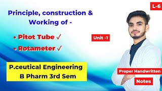 L6। U1। Pitot Tube and Rotameter। Principle Construction amp working। B Pharm 3rd sem। Engineering [upl. by Stella]