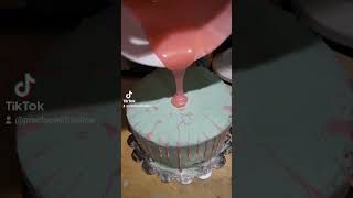 first tiered cake 🥳 cake cakedecorating birthdaycake diycakes cakeideas diypartydecor ganache [upl. by Kristian]