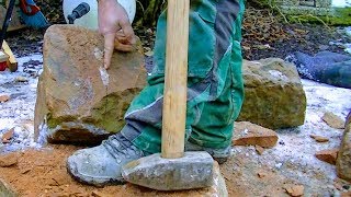 NATURSTEINE FÜR MAUER VORBEREITEN BEHAUEN BEARBEITEN SANDSTEIN MAUERN BAUEN BAUSTELLEN ANLEITUNG [upl. by Krell901]