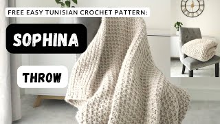 Beautiful EASY Tunisian crochet throw pattern Sophina Throw step by step tutorial [upl. by Aliber]