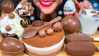 ASMR TRIPLE CHOCOLATE MOUSSE CAKE MAGNUM ICE CREAM KINDER SURPRISE MUKBANG MASSIVE Eating Sounds [upl. by Adnuhs]