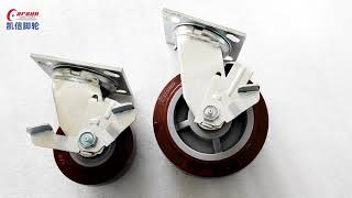 Heavy Duty PU Casters 4 inch 6 inch Polyurethane Swivel Caster Wheels with Side Brakes [upl. by Islehc]