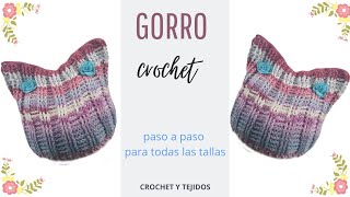 GORRO CON OREJAS DE GATO tejido a crochet fácil  paso a paso [upl. by Rebane]