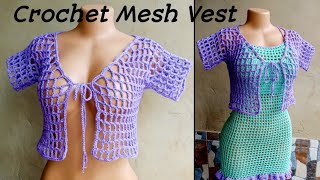 Easy Crochet Mesh Cardigan Tutorial  Crochet Mesh Top Tutorial for Beginners [upl. by Aimat626]