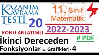 11 Sınıf  Kazanım Testi 20  İkinci Dereceden Fonksiyonlar ve Grafikleri 4  2023 2024  Parabol [upl. by Leandro]