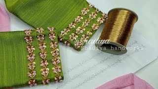 Long french knot silk thread hand embroidery sleeve design for kurti blouse salwarlavangam stitch [upl. by Jahdal]