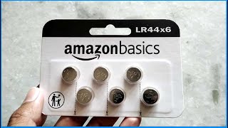 Amazon Basics 6Pack LR44 Alkaline Button Coin Cell Battery Unboxing amp Review [upl. by Madanhoj]