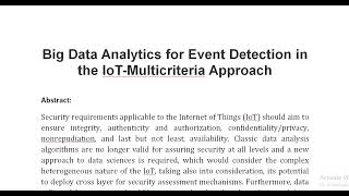 Big Data Analytics for Event Detection in the IoT Multicriteria Approach [upl. by Dareece]