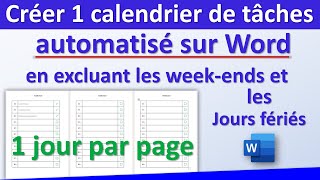 Créer un calendrier de tâches automatisé sur Word en excluant les weekends et jours fériés 👍 [upl. by Skillern]