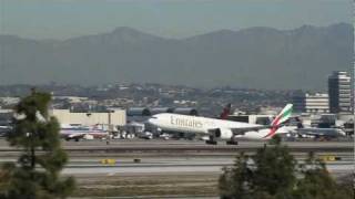 Boeing 777300ER Taking off LAX Emirates Airlines [upl. by Efthim]