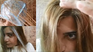 Ash Green Hair Streaks Using Streaking Cap at home [upl. by Esinyl]