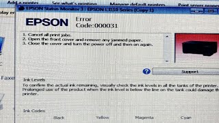 Epson l 3110 3115 3150 all error 000031 peper jam light blink [upl. by Ander813]