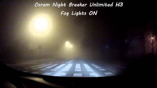 Osram Night Breaker UNLIMITED H3 in fog Drivers view [upl. by Llecrep924]