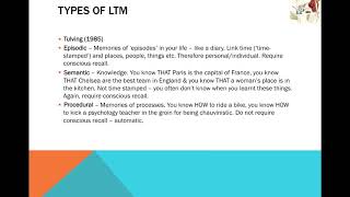 Memory  Types of LTM [upl. by Studdard]