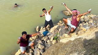 নদীতে জলে ডুবে মাছ ধরা  Ancient river fishing technique  fishing amp cooking  village cooking vlog [upl. by Aneis]