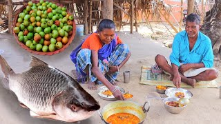 ROHU FISH CURRY amp KULER CHATNI cooking eating by our santali tribe grand ma  fish curry [upl. by Isolde929]