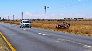 Car on its roof after an accident on the N14 between Vryburg and Delareyville in South Africa [upl. by Jordan]