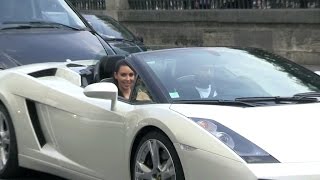 EXCLUSIVE  Kim Kardashian and Kanye West rent a White Lamborghini for a crazy ride in Paris [upl. by Kirchner]