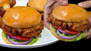 Super Crispy and Juicy Fried Chicken Sandwich Recipe by Samina Food Story [upl. by Gonnella492]