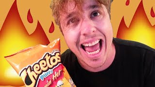 FLAMING HOT CHEETOS CHALLENGE ALMOST DIED [upl. by Yetak]