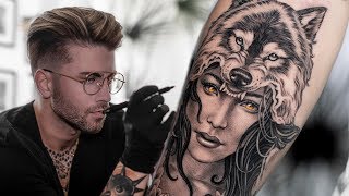 WOLF HEADDRESS TATTOO TIME LAPSE [upl. by Enened]