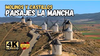 Paisajes típicos de La Mancha en España molinos de vientos y castillos [upl. by Notrub567]