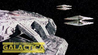 Battlestar Pegasus vs Two Cylon Basestars  Battlestar Galactica 1978 4K [upl. by Nod]