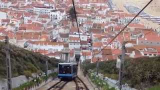 Cable car up to Sitio district on the hill Nazare PORTUGAL [upl. by Etnaik]