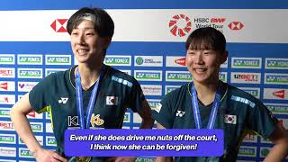 Lee So Hee amp Baek Ha Na on winning the YONEX All England Open Womens Doubles title [upl. by Gillette993]