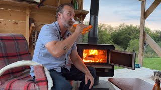 Starting an evening fire in the woodshed woodstove and having a glass of beer [upl. by Steward474]