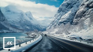 Relaxing 4K Snowy Drive in Norway  Geirangerfjord Driving Sounds for Sleep and Study ASMR [upl. by Eelac]