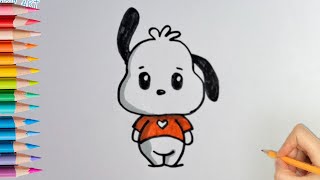 How to Draw Cute Puppy Pochacco [upl. by Aminta]