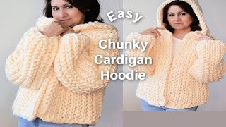 Crochet Chunky Cardigan Hoodie  EASY [upl. by Ainitsirk]