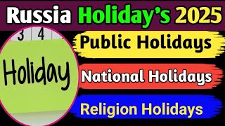 Russia Public Holidays 2025  all national holidays in Russia 2025 [upl. by Hctim91]