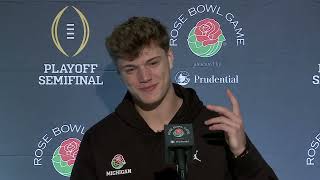 Michigan QB JJ McCarthy meets with reporters at Rose Bowl previewing the CFP semifinal vs Alabama [upl. by Ydnahs]