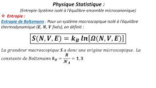 Physique Statistique Entropie de Boltzmann [upl. by Ricoriki]