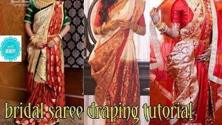 bridal saree draping tutorial বাঙালি style বিয়ের শাড়ী পড়াbridal sari wearing style step by step [upl. by Coplin990]