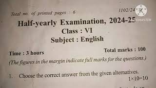 Half yearly Examination 202425 ClassviSubject English [upl. by Norel317]