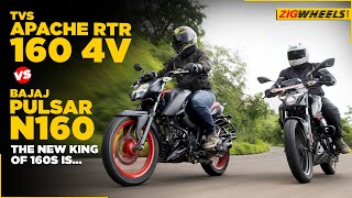 TVS Apache RTR 160 4V vs Bajaj Pulsar N160 Compared  New Kings Of 160cc Bikes [upl. by Elcarim]