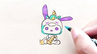 Drawing Funko Pop Pochacco with Unicorn Party Costume [upl. by Sokin826]